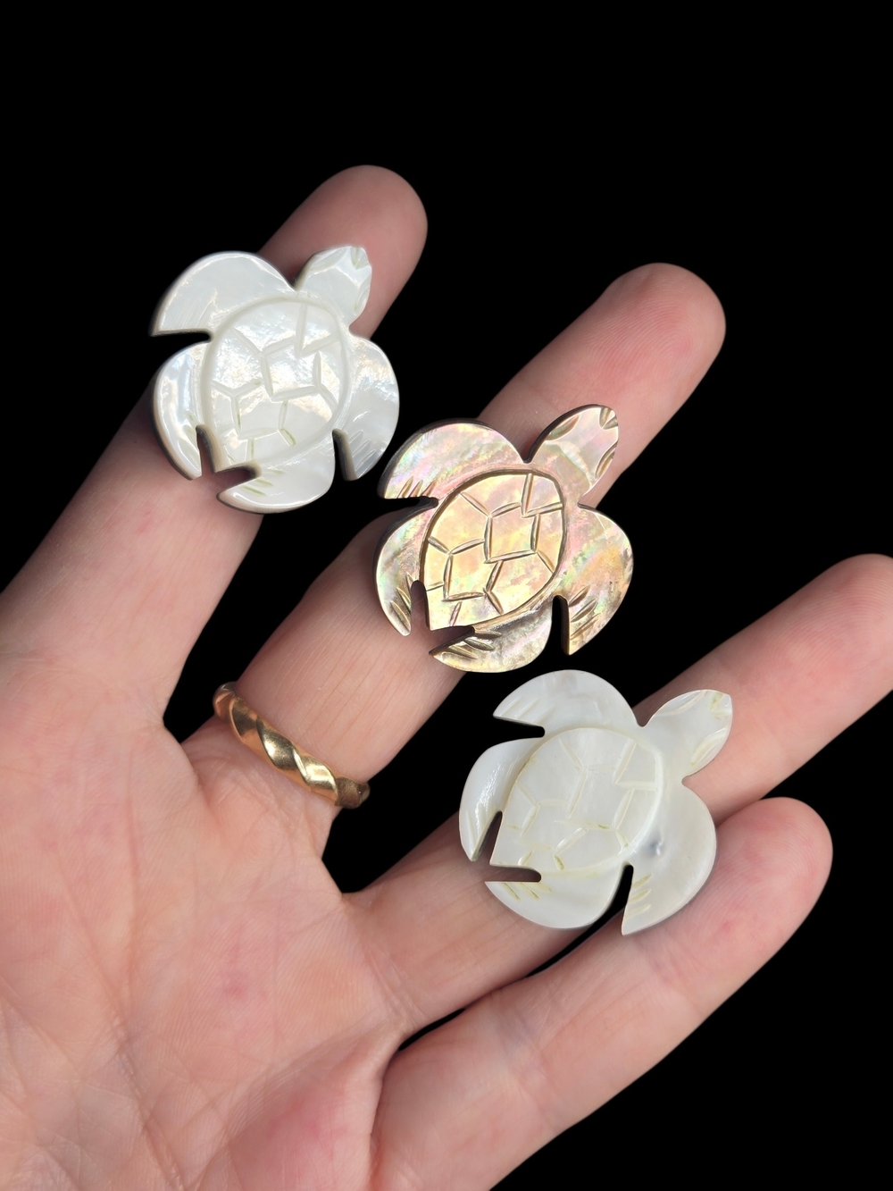 3 Mother of Pearl Sea Turtle Rings